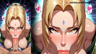 Tsunade from Naruto Milf pleasuring a huge cock with her special technique!