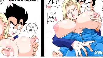 Android 18 es follada por Gohan ,monta su enorme polla y le acaba adentro