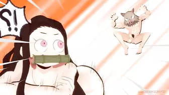 Demon Slayer hentai Nezuko anal creampied by Inosuke 3D animation