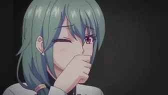 Hentai girl in school uniform almost got caught having sex in school room and bathroom and had orgasm green hair, skirt, pink panties