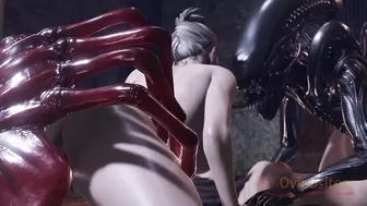 Tifa And Scarlet Shared By Aliens (3D Alien Monster Oviposition)