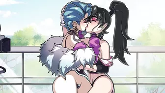 Lesbian Kissing and Strapon Hentai Cartoon