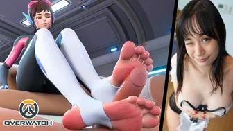 Nerf this! Overwatch DVA torments cock with her feet | Hentai