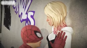 Spiderman hung fan girl on the roof of the building and licked her pussy POV