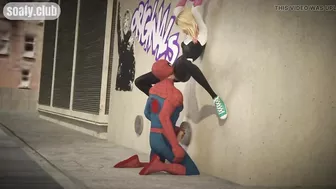 Spiderman hung fan girl on the roof of the building and licked her pussy POV