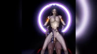 3D cosplay dancer shaking her boobs and sit on the big cock