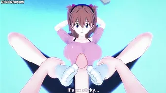 Asuka from Evangelion Gives You A Footjob Hentai POV