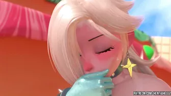 FUTA Princess Peach cumming from deepthroat blowjob 3D animation