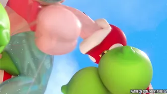 FUTA Princess Peach cumming from deepthroat blowjob 3D animation