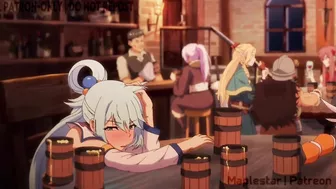 Aqua loses a bet with Kazuma and has to pay