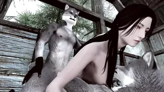 Serana with two wolfmen (lykaios) in the stable -Skyrim Mods- Furry