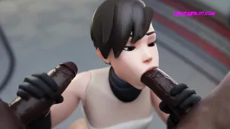 TRACER Double Penetrated By 2 Massive Black Cocks - Animation