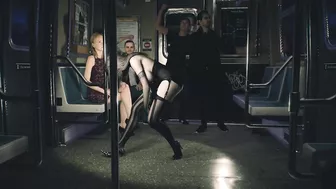 3D blonde Asian stripper naked her boos on the subway