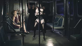 3D blonde Asian stripper naked her boos on the subway