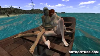 3D Dyke Gets Licked on a Boat