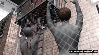 3D Babe Gets Fucked Hard on a Fire Escape