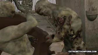 3D Ebony Babe Double Teamed by Zombies