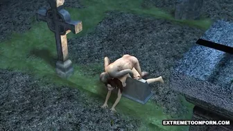 3D Babe Fucked in a Graveyard by a Zombie