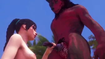 3D Werewolf Demon Monster Gets Blowjob