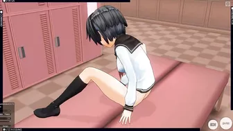 3D HENTAI trailer Schoolgirl with glasses cums in the locker room with a vibrator and does AHEGAO