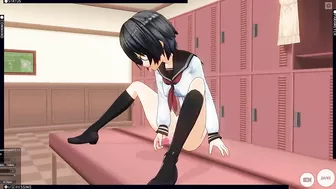 3D HENTAI trailer Schoolgirl with glasses cums in the locker room with a vibrator and does AHEGAO