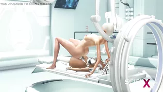 Sex android futanari plays with a sexy blonde in the sci-fi med bay