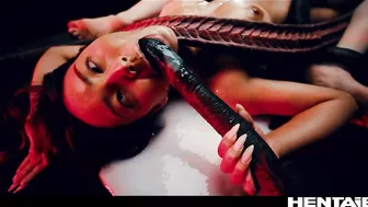 Hot redhead and sexy asian for fucked and creampied by monsters