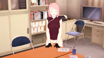 3D HENTAI Sakura masturbates at the edge of the table