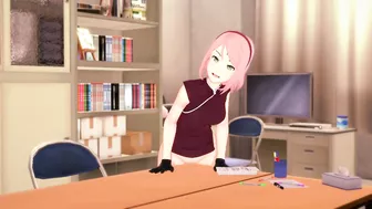 3D HENTAI Sakura masturbates at the edge of the table