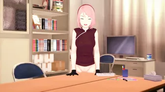 3D HENTAI Sakura masturbates at the edge of the table