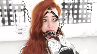 Ginger in Hardcore Metal Bondage and Latex Catsuit Waiting for Facefuck 3D BDSM Animation