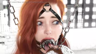 Ginger in Hardcore Metal Bondage and Latex Catsuit Waiting for Facefuck 3D BDSM Animation