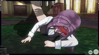 3D HENTAI Konno Yuuki gets fucked in the yard and takes a creampie