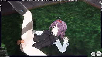 3D HENTAI Konno Yuuki gets fucked in the yard and takes a creampie