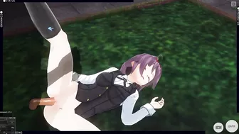 3D HENTAI Konno Yuuki gets fucked in the yard and takes a creampie