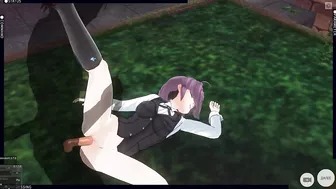 3D HENTAI Konno Yuuki gets fucked in the yard and takes a creampie