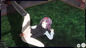 3D HENTAI Konno Yuuki gets fucked in the yard and takes a creampie