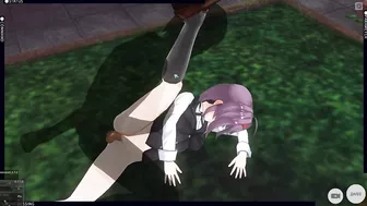 3D HENTAI Konno Yuuki gets fucked in the yard and takes a creampie