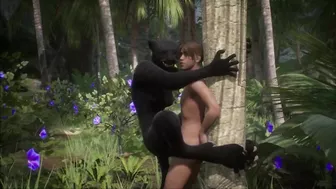 Realistic furry suit blowjob and fucking (black panther version)