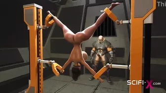 A sexy busty ebony gets fucked by a sci-fi soldier in the sci-fi cell