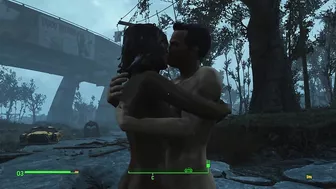 Gentle sex of a couple in the pouring rain in the game fallout 4 | PC gameplay