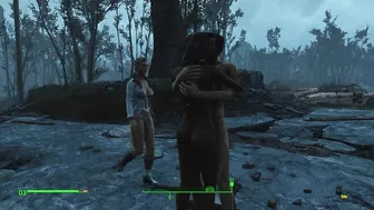 Gentle sex of a couple in the pouring rain in the game fallout 4 | PC gameplay