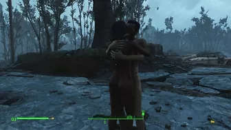 Gentle sex of a couple in the pouring rain in the game fallout 4 | PC gameplay