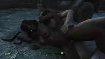 Gentle sex of a couple in the pouring rain in the game fallout 4 | PC gameplay