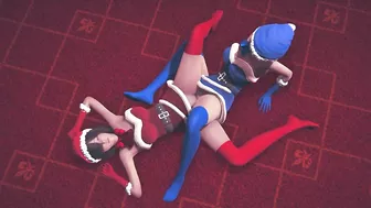 Girls in Christmas costumes rub their pussies and cum