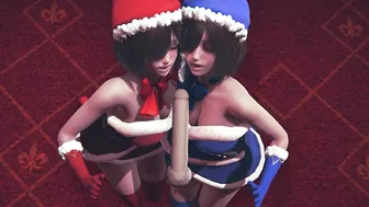 Christmas girls handjob and lick your cock POV