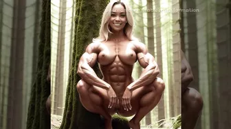 Girls gaining muscle in the forest - AI animation - looks real but not