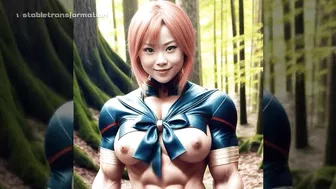 Girls gaining muscle in the forest - AI animation - looks real but not