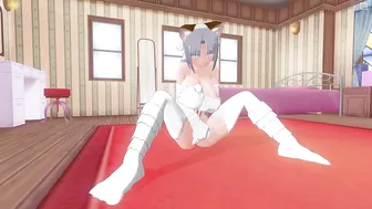 3D HENTAI Yumi strokes her pussy with her paws