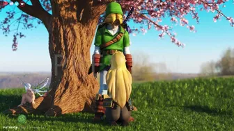 Zelda sucks Link under a tree in Hyrule